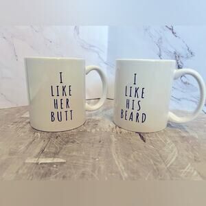 I like his beard/I like her butt coffee mugs